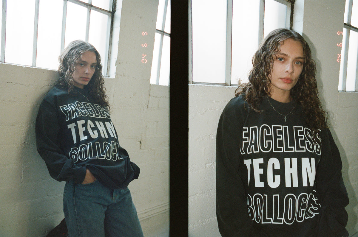 FACELESS TECHNO BOLLOCKS - L/S TEE - BLACK