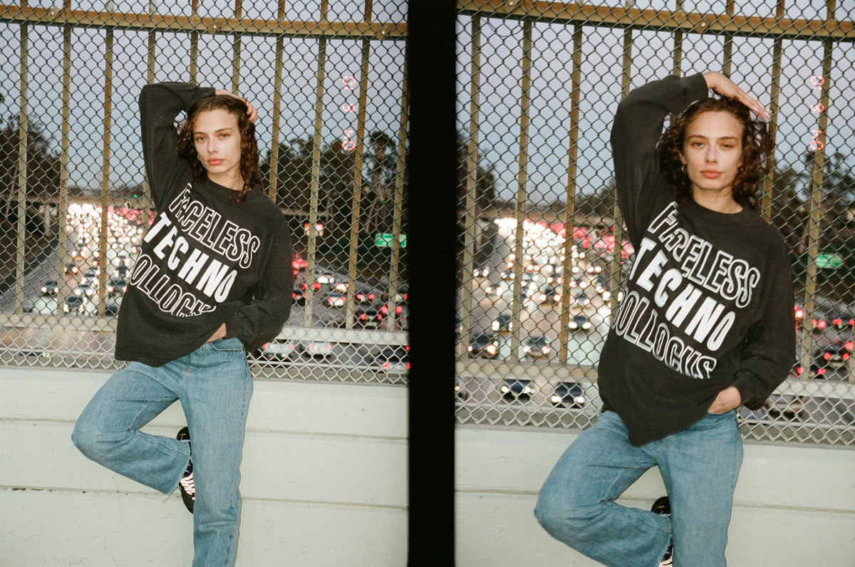 FACELESS TECHNO BOLLOCKS - L/S TEE - BLACK