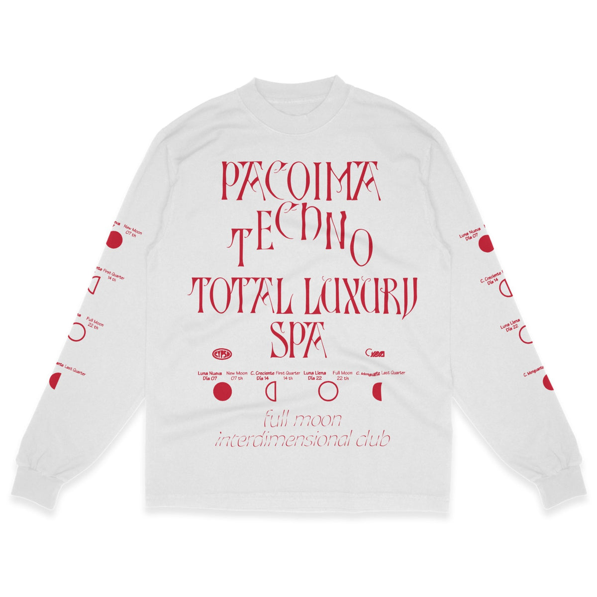 PACOIMA TECHNO x TOTAL LUXURY SPA - FULL MOON - WHITE L/S T-SHIRT